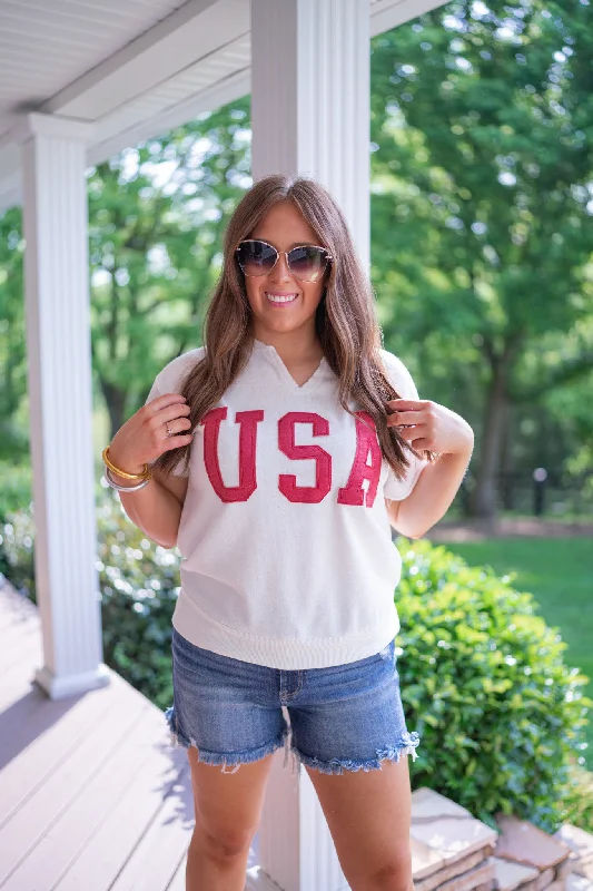 USA White And Red Sweatshirt Top