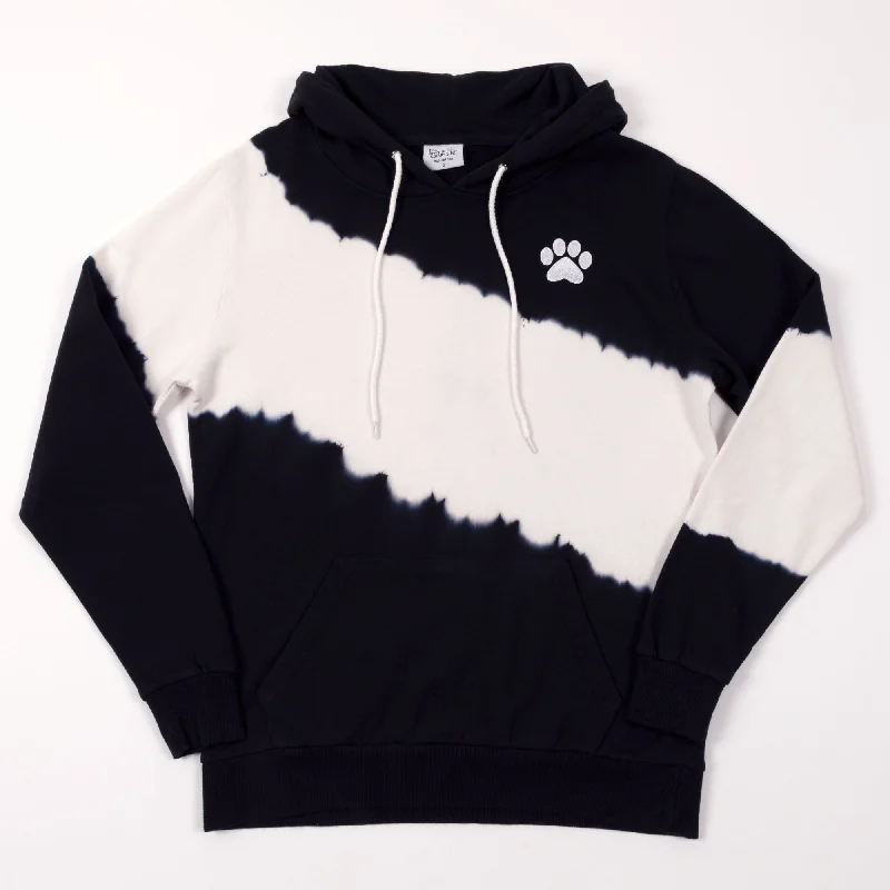 Paw Print Black & White Tie-Dye Hooded Sweatshirt