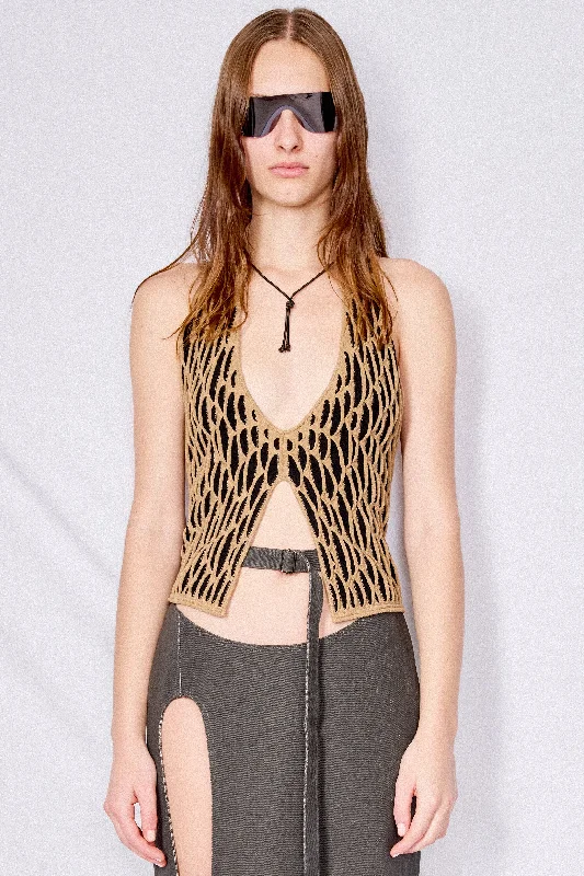 Coffee/Onyx Animal Halter V-Neck Vest