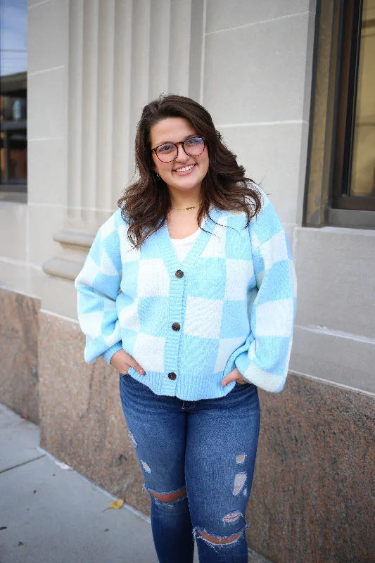 Baby Blue Check Cardigan | Boutique Elise | Leigh