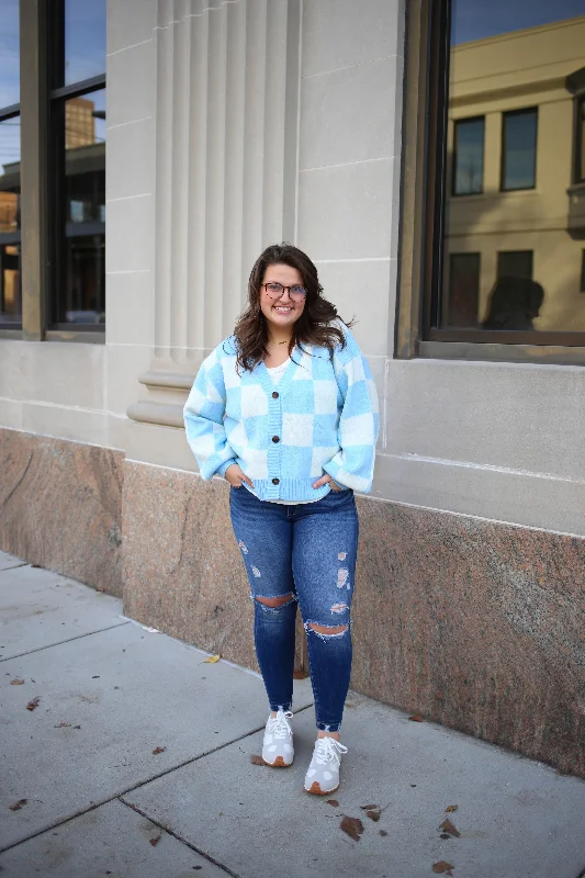 Baby Blue Check Cardigan | Boutique Elise | Leigh