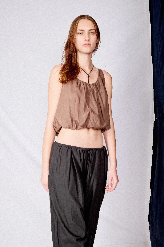 Brown Sheer Volume Crop Top