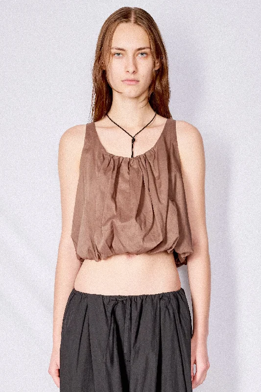 Brown Sheer Volume Crop Top