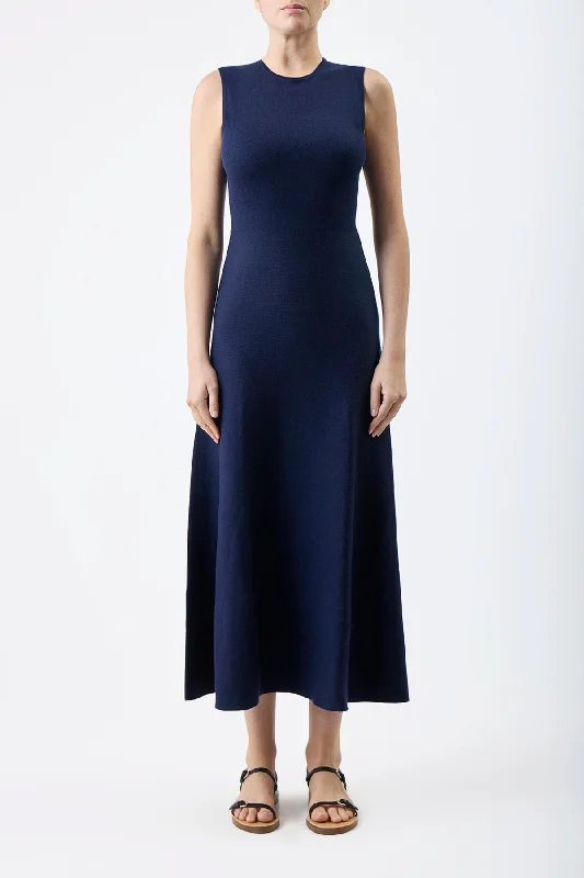 Doria Knit Dress in Navy Merino Wool Cashmere