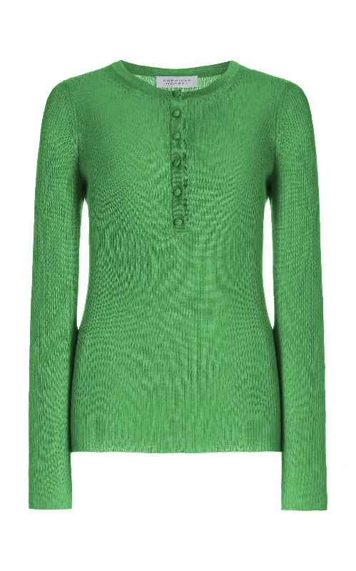 Julian Knit Henley in Peridot Green Cashmere Silk