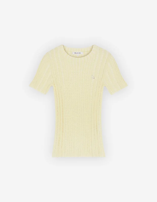 Women's Baby Fox Patch Cropped Sleeve Ribbed Jumper Lemonade