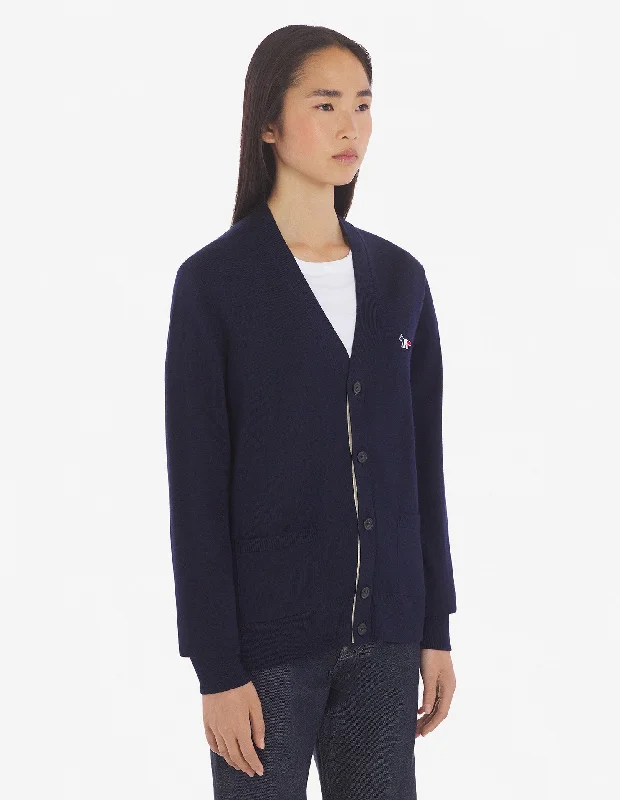 Unisex Tricolor Fox Patch Classic Cardigan Navy