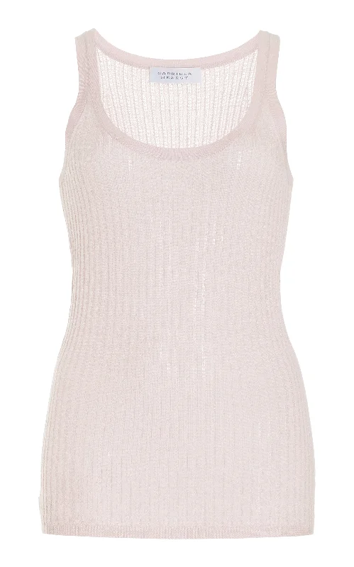 Nevin Pointelle Knit Tank Top in Blush Cashmere Silk