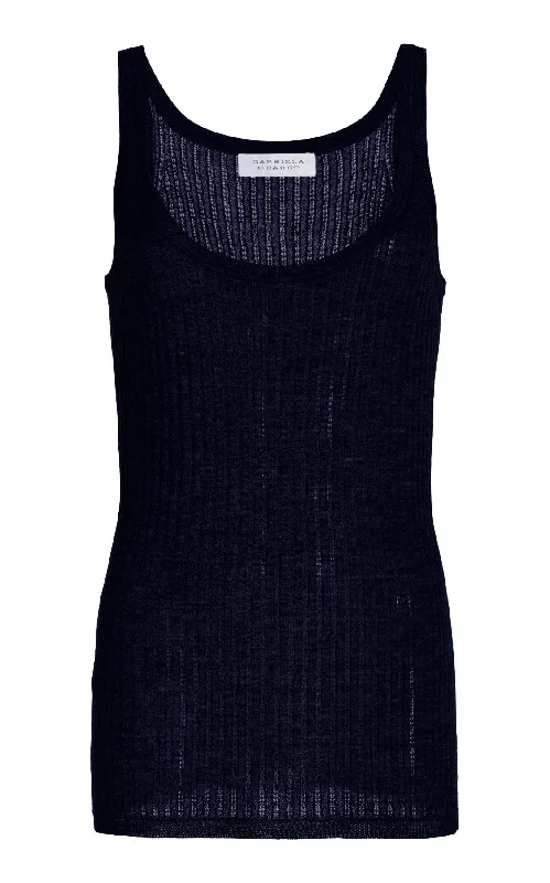 Nevin Pointelle Knit Tank Top in Dark Navy Cashmere Silk