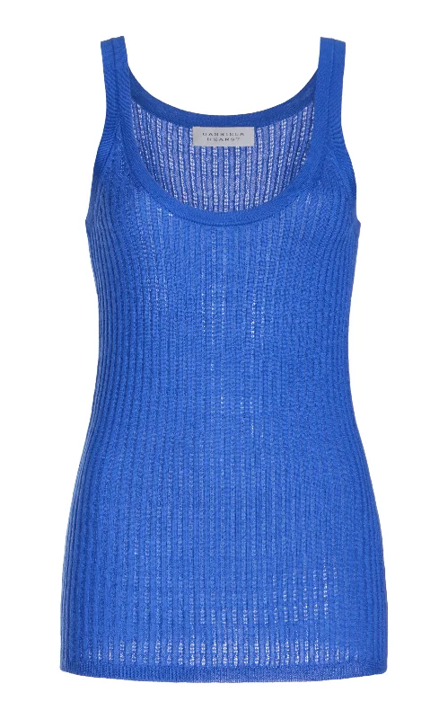 Nevin Pointelle Knit Tank Top in Sapphire Cashmere Silk