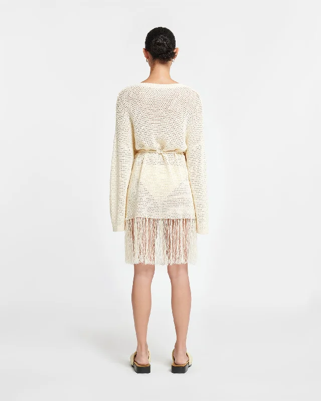 Carianne - Fringed Crochet Mini Dress - Creme