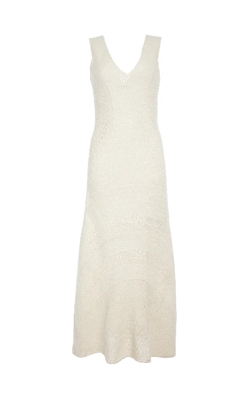 Ocon Crochet Dress in Ivory Wool Cashmere