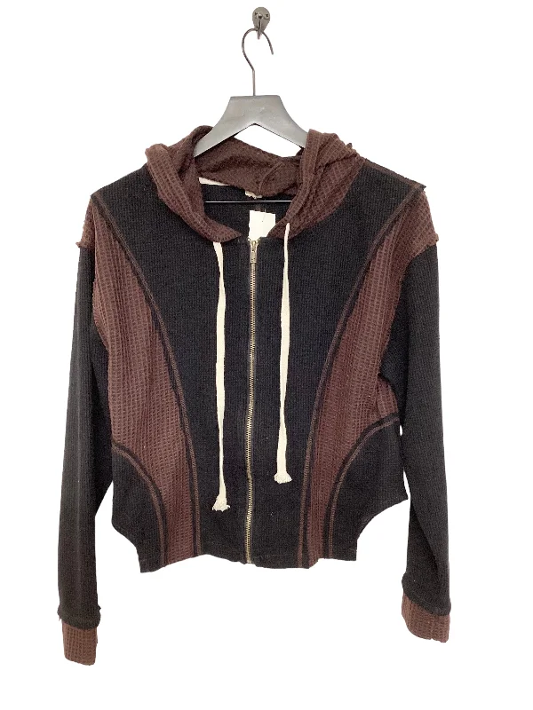 Sweatshirt Hoodie By Pol In Black & Brown, Size: M