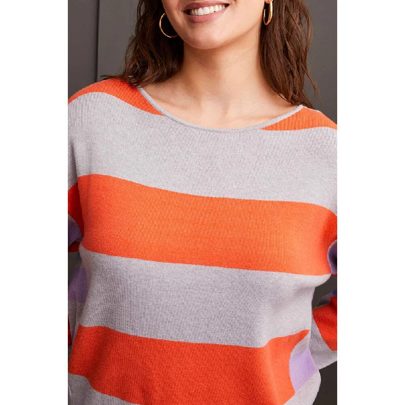 Tribal Boat Neck Sweater - Hot Coral