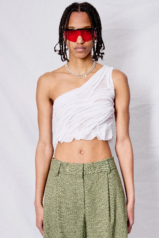 Wetlook One Shoulder Crop Top