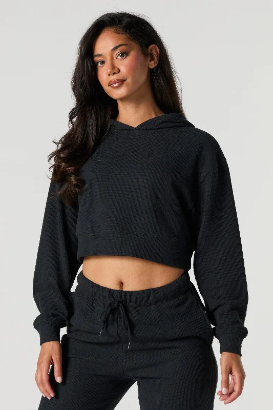 Waffle Knit Cropped Hoodie