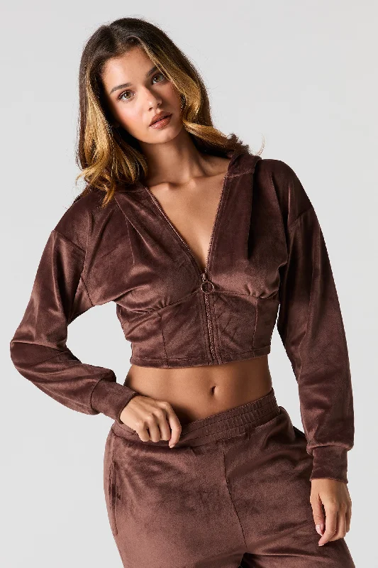 Velour Corset Style Zip-Up Hoodie