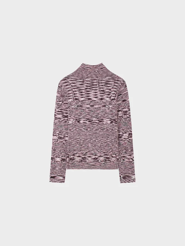 Abstract Stripe Knit Turtleneck-Pink/Burgundy