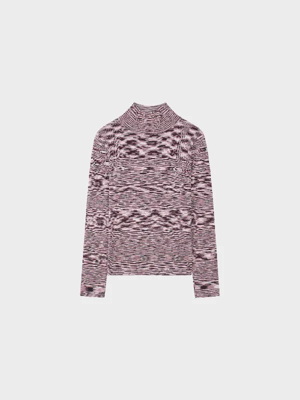 Abstract Stripe Knit Turtleneck-Pink/Burgundy