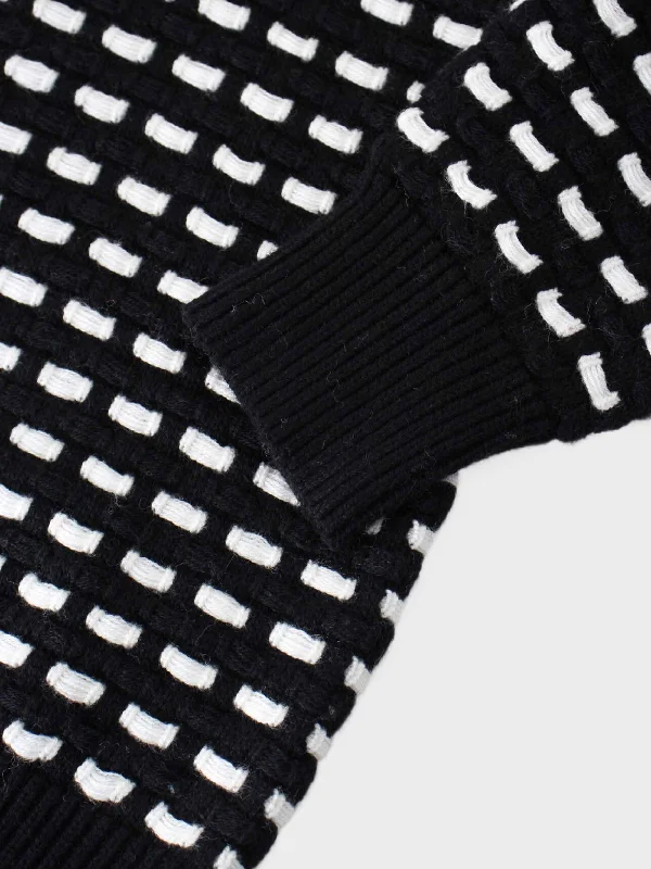 Basket Weave Sweater-Black/White