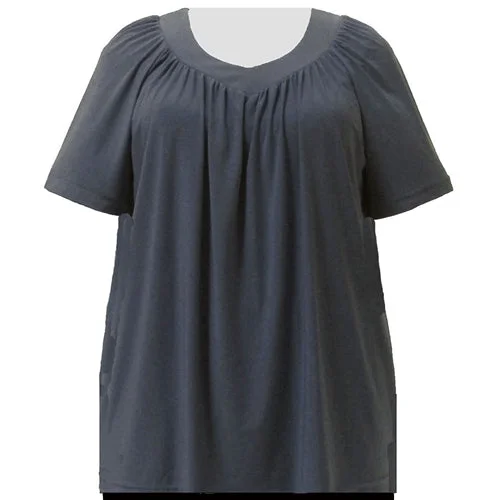 Charcoal Grey V-Neck Pullover Top Women's Plus Size Pullover Top