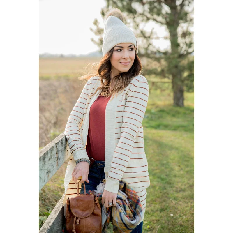 Thin Striped Cardigan-Cream