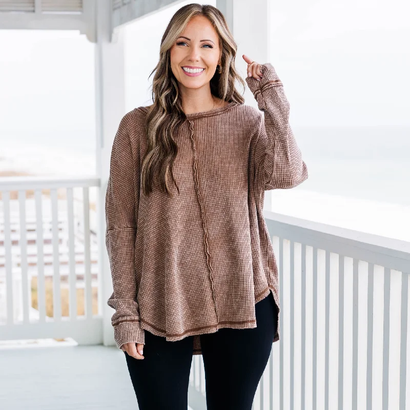 Cozy Waffle Pullover, Dark Camel