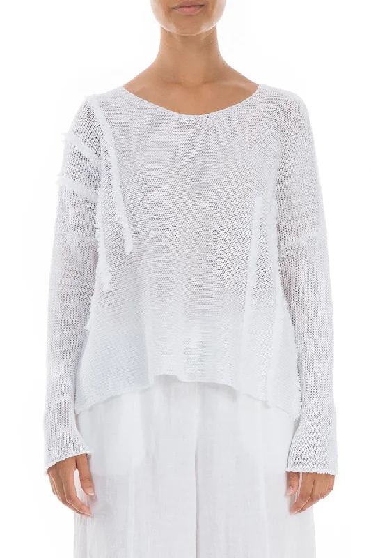 Decorated Boxy White Linen Jumper