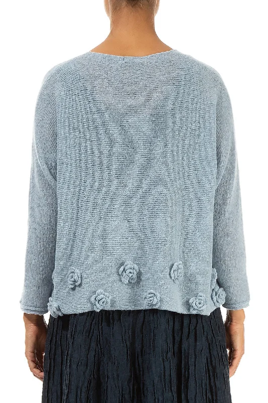 Flowers Arctic Blue Wool Sweater