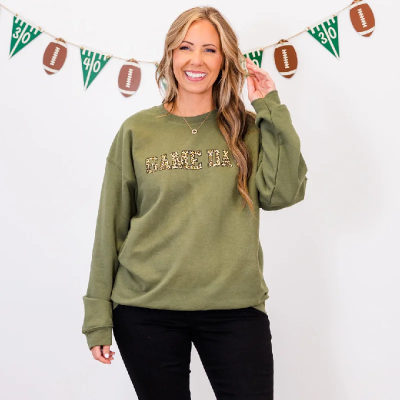 Game Day Leopard Sweatshirt, Military Green