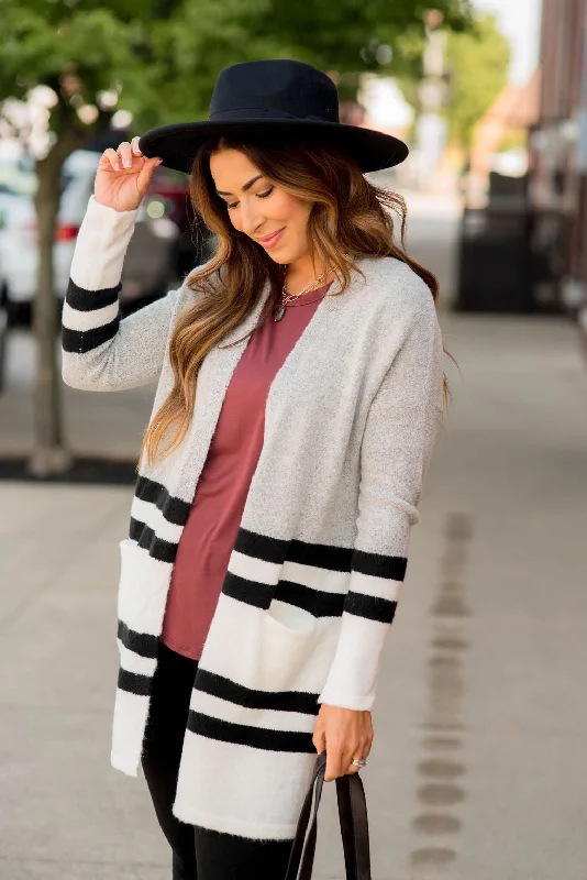 Grey Stripe Block Tunic Cardigan