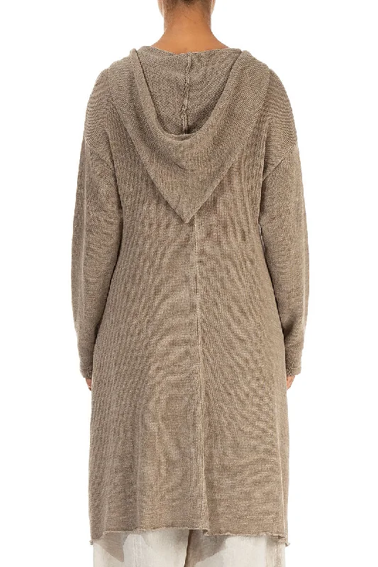 Hooded Beige Linen Cardigan