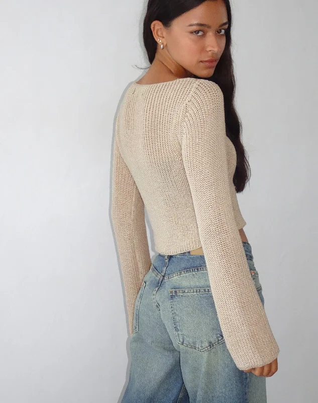 Kazayo Long Sleeve Knit Top in Natural