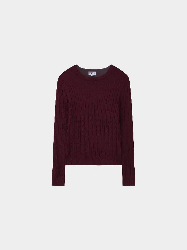 Knit Cable Sweater-Burgundy