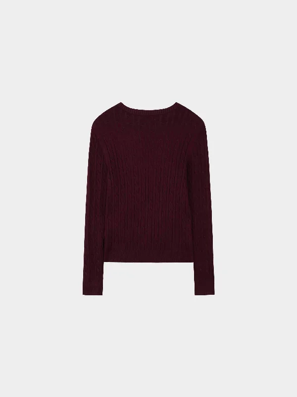 Knit Cable Sweater-Burgundy