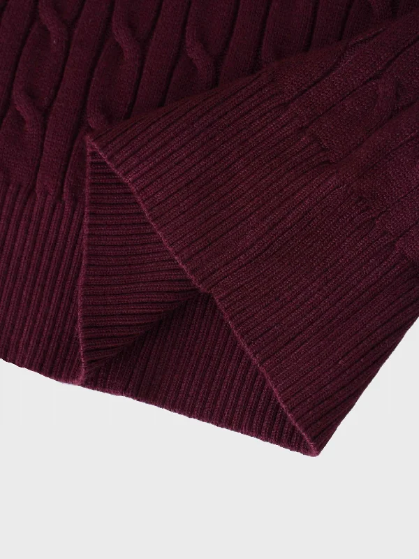 Knit Cable Sweater-Burgundy