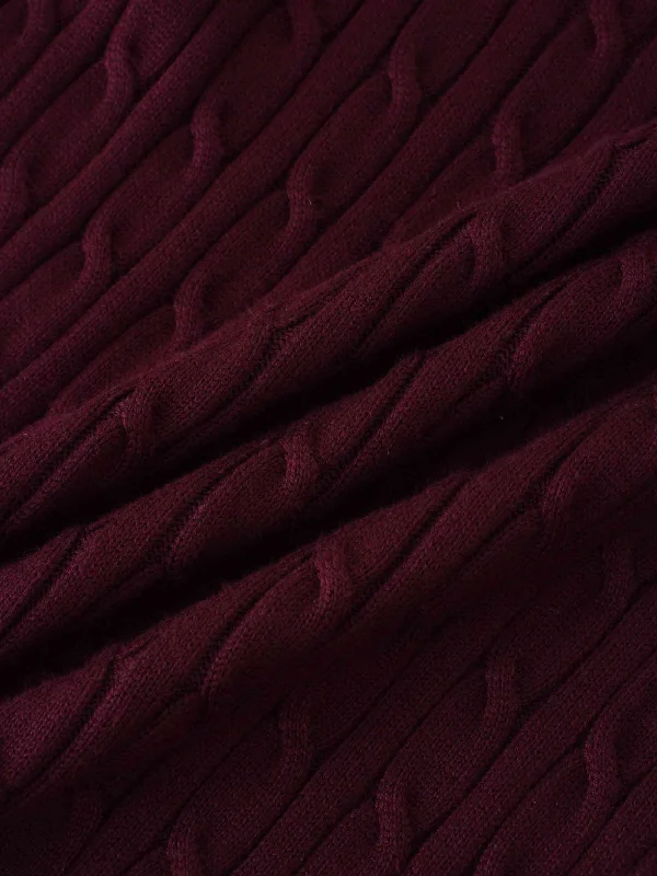 Knit Cable Sweater-Burgundy