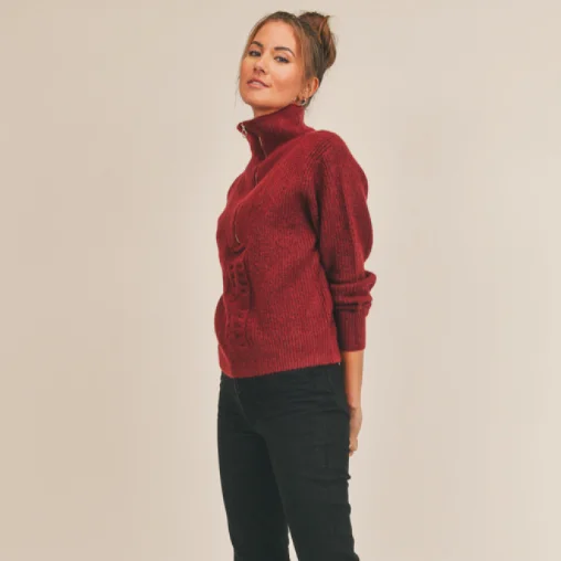 Long Sleeve Zip Sweater (Mahogany)