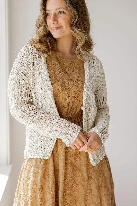 'Lottie' Button Down Open Knit Cardigan in Cream