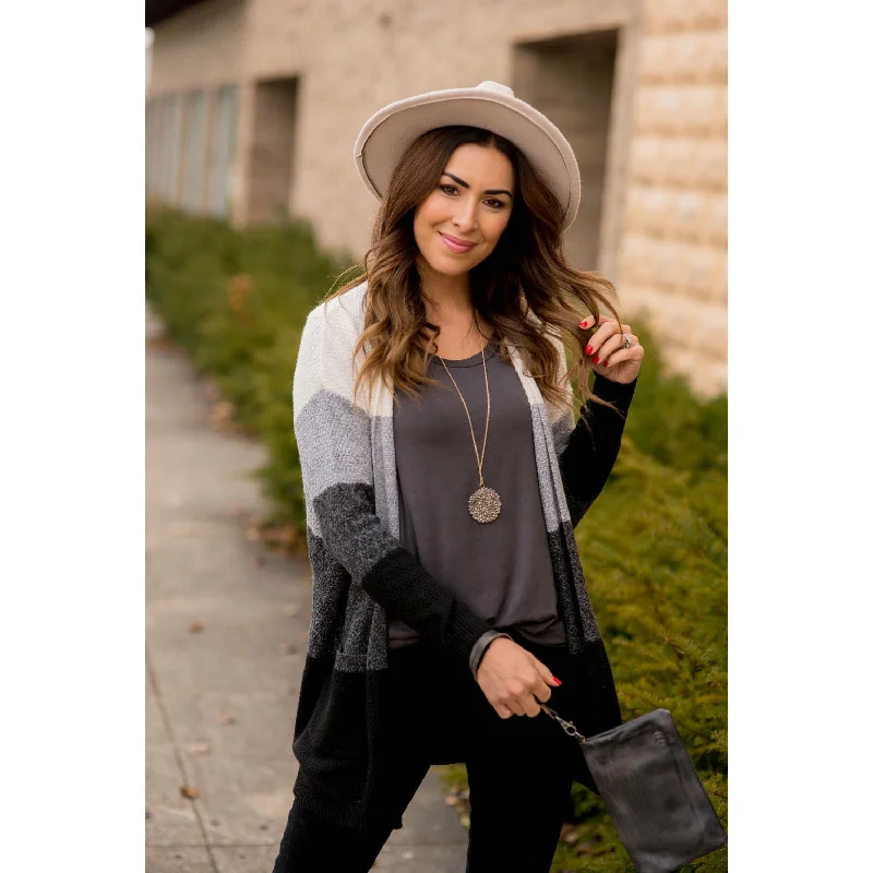 Lovely Textured Color Block Cardigan