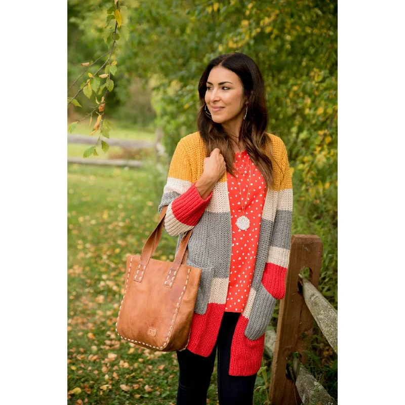 Multi Color Blocked Knit Cardigan