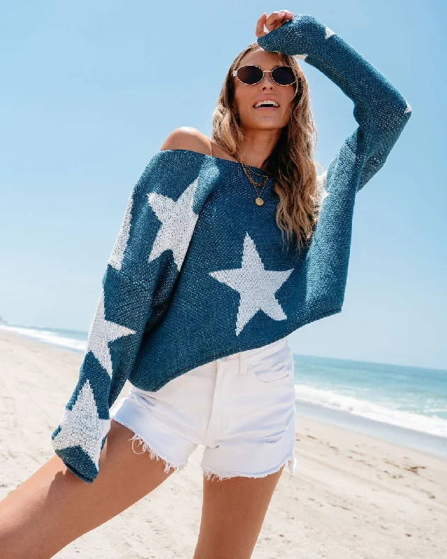 Navy Star Boat Neck Sweater - FINAL SALE