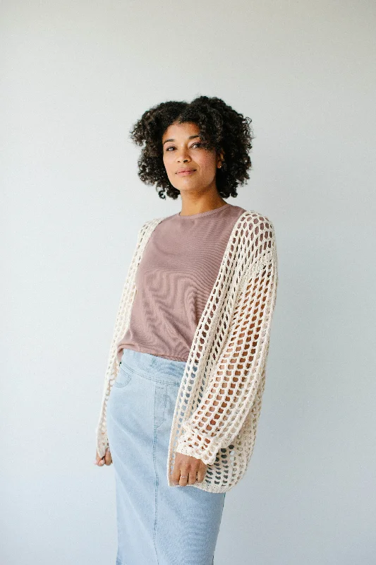 'Norma' Open Knit Crochet Cardigan in Oatmeal