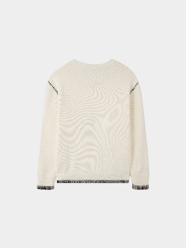 Overlock Stitch Sweater-Cream/Black