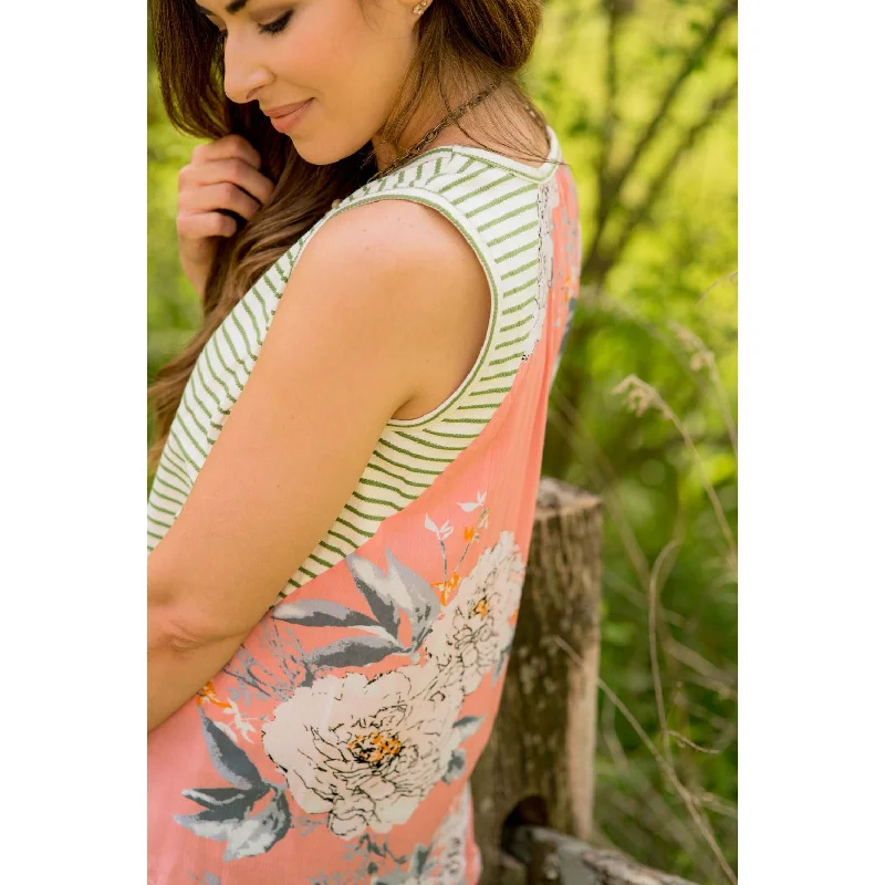 Peach Back Floral Tank