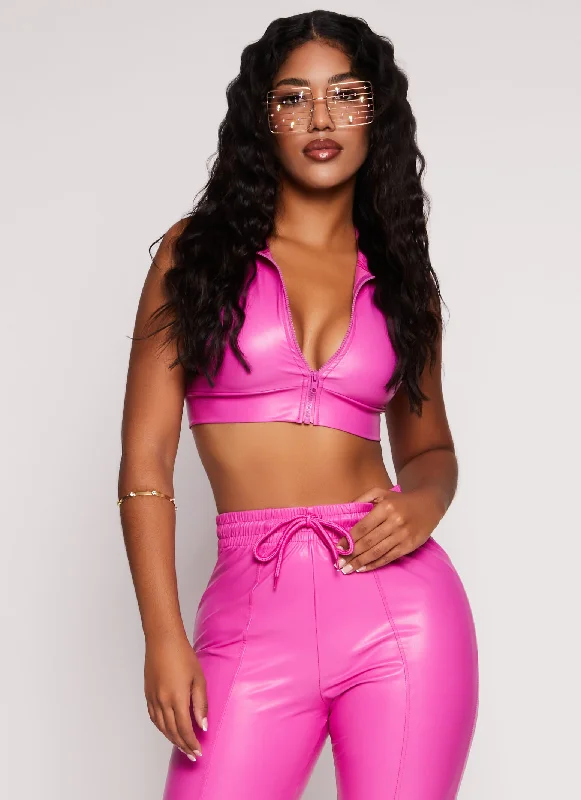 Faux Leather Zip Front Crop Top