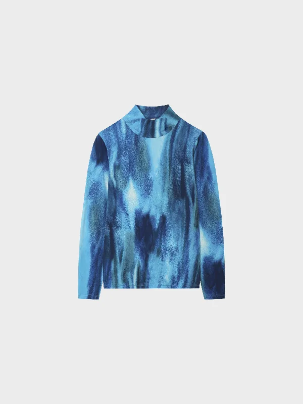 Printed Modal Turtleneck-Blue Ombre