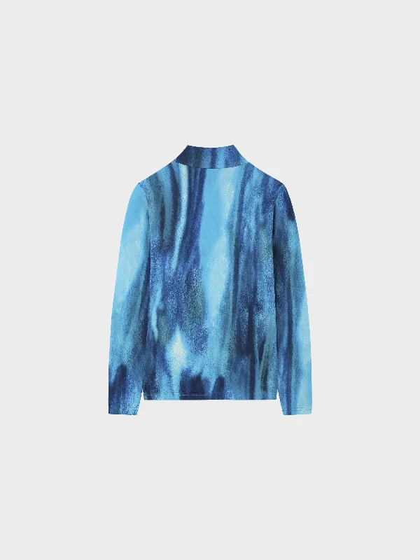 Printed Modal Turtleneck-Blue Ombre