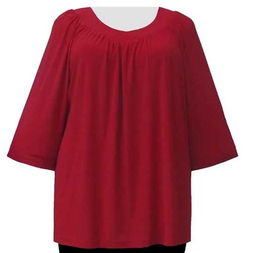 Red 3/4 Sleeve V-Neck Pullover Top Women's Plus Size Pullover Top