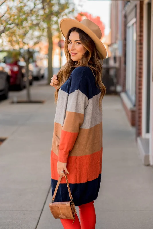 Ribbed Color Block Tunic Cardigan